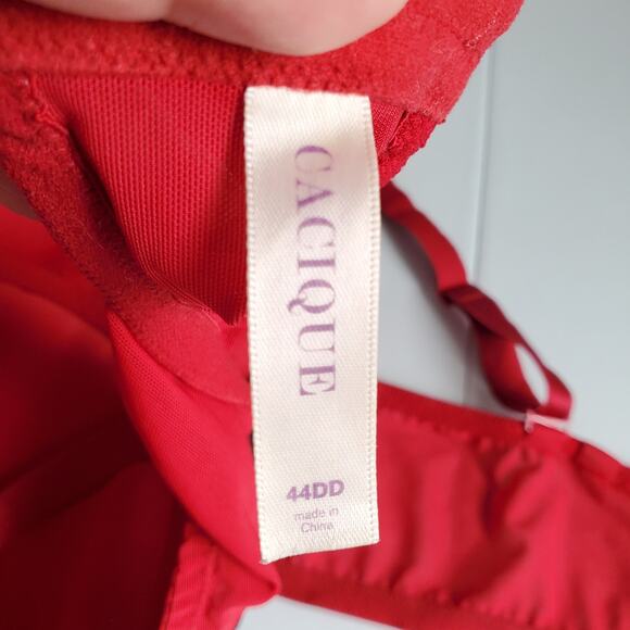 Cacique Red Black Satin Lace Demi Push Up Bra 44DD Plunge Vamp Full Figure - Picture 6 of 8